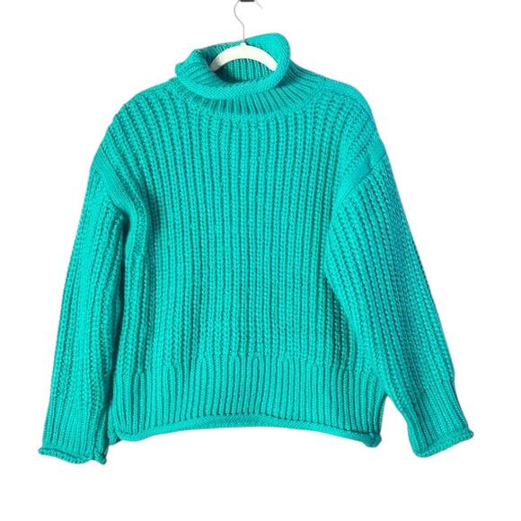 POL Chunky Knit Turtleneck Sweater Teal Green Women’s Cozy‎ Pullover M - Picture 10 of 12